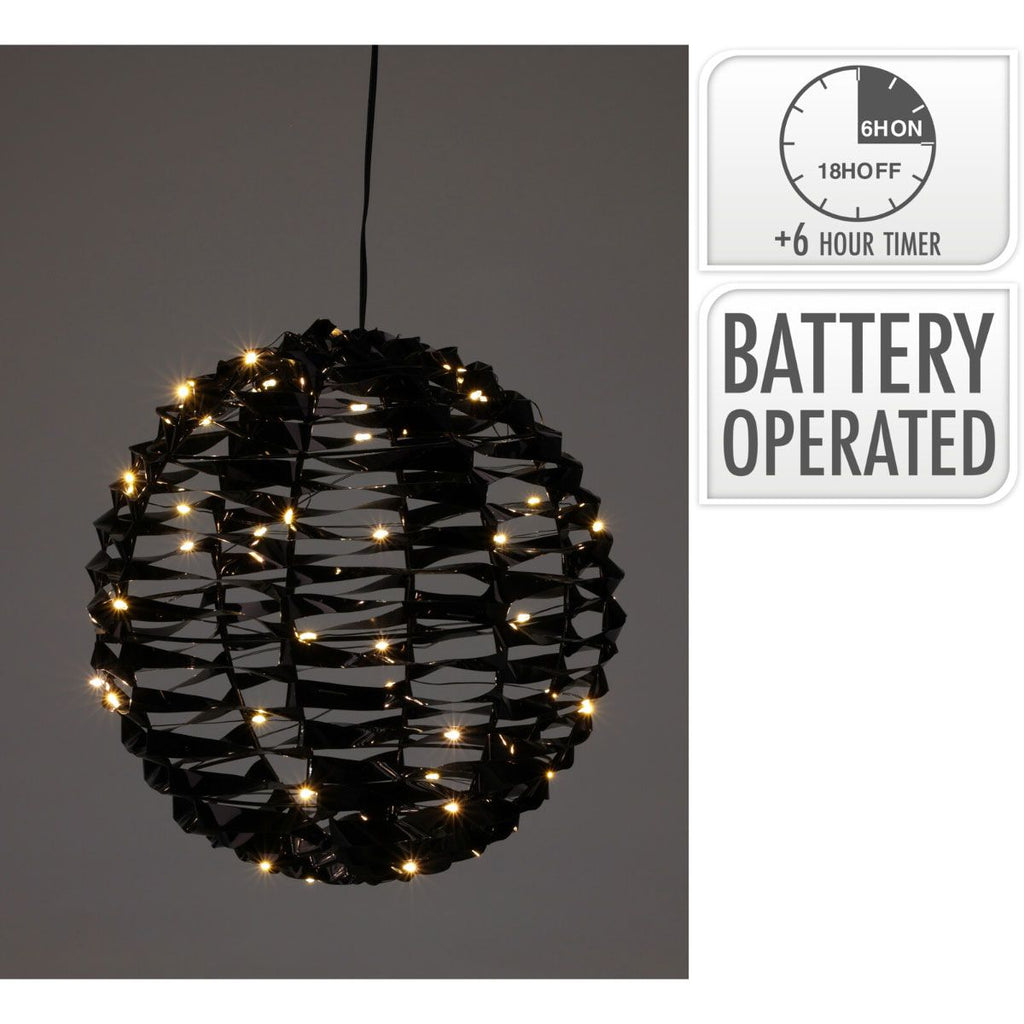 Verlichte Bal - Zwart - 25 Cm - 60 Led
