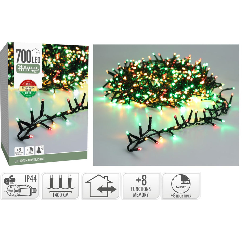 Microcluster - 700 Led - 14M - Three Tone Traditional - Timer - Lichtfuncties - Geheugen - Buiten