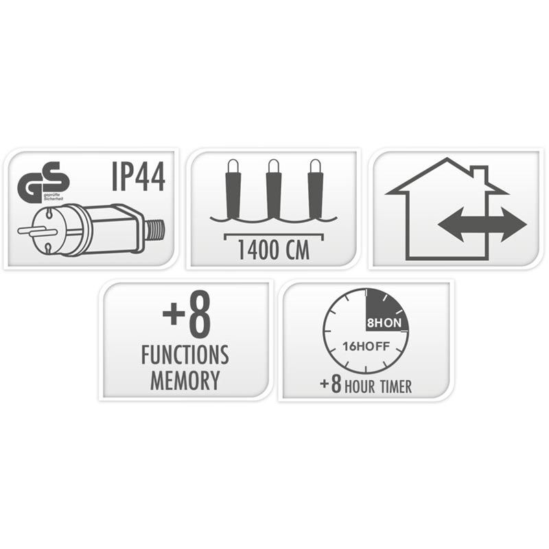 Microcluster - 700 Led - 14M - Three Tone Traditional - Timer - Lichtfuncties - Geheugen - Buiten