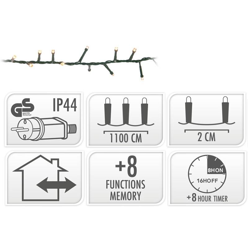 Microcluster - 560 Led - 11M - Warm Wit - Timer - Lichtfuncties - Geheugen - Buiten
